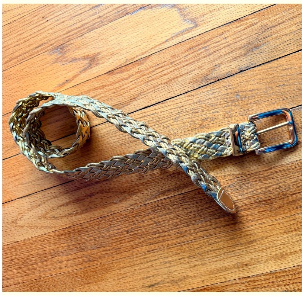 Pearl Accessories‎ Vintage 80s Gold Braided Woven Leather Belt Large Made USA
